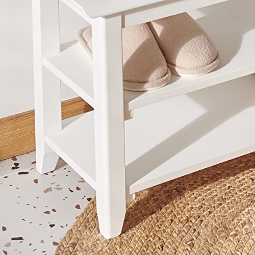Jawglow Shoe Bench With Storage For Entryway, 24", Small Shoe Rack Bench With 3-Tier Organizer Shelf For Hallway, Bedroom, Living Room, Solid Wood, Holds Up To 550Lbs, White #TOP3