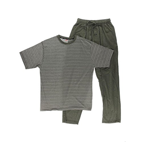 Hanes Men's Striped Crew T-Shirt and Knit Pant Sleep Set