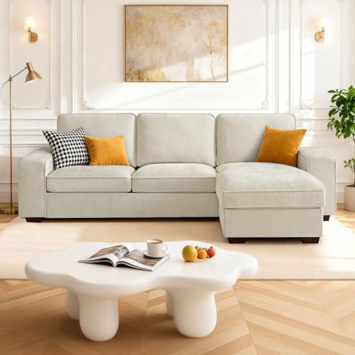 PARKOL 99" L-Shaped Sectional Couch with Storage, Sofa with Reversible Chaise, USB Type-C Charging, Chenille Fabric, Removable Cushion Covers, for Small Space, Apartment, Living Room, Beige
