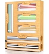 House of Quirk Ziplock Bag Organiser and Plastic Foil Dispenser with Cutter, 6-in-1 Bamboo Film a...