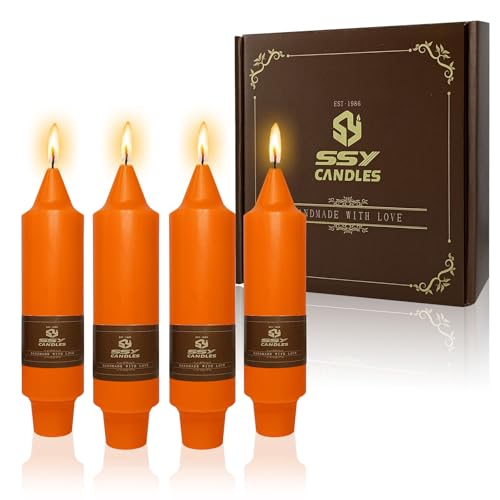 NJAO HOO Halloween Candlesticks Orange Short Taper Candle 5 Inch Unscented Dripless Tapered Candle Set for Home Dinner Fall Decor Party, 4 Pack
