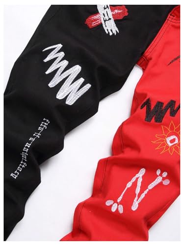 GORGLITTER Boy's Colorblock Embroidered Stacked Jeans Y2K Straight Slim Fit Denim Pants4