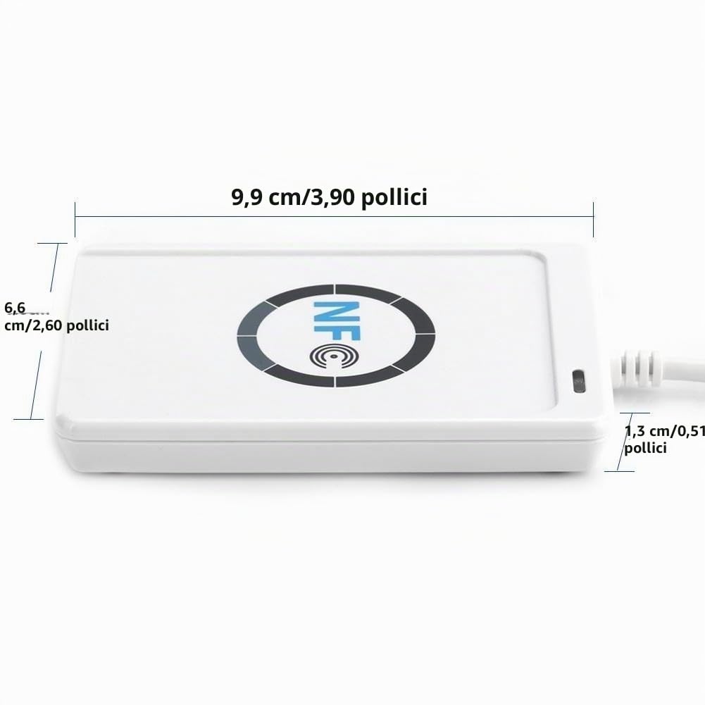 Lettore NFC, Velocità lettura scrittura 424 kbps, Supporto ISO 14443A B Felica 4 NFC, Antenna integrata senza contatto 50 mm, Per computer PC SC CCID
