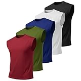 WOTOW Paquete de 5 Camisetas Deportivas sin Mangas para Hombre, Playeras Tank Top Transpirable y Secado Rápido con Cuello...