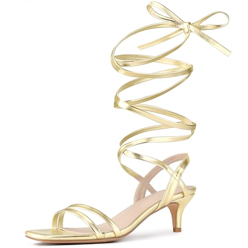 Sandales à lanières à lacets pour femme Allegra K à talon carré et bout ouvert