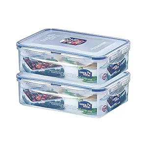 Classics Rectangular Plastic Airtight Food Storage Containers with Leak Proof Lid, 1.6 Liter, Set of 2, Transparent (HPL824 x 2)