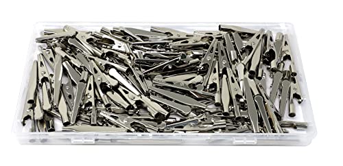 Image of iexcell 100 Pcs 1.6 Inches / 40 mm Steel Alligator Clips Crocodile Clamps,Silver Tone Nickel Plated, Come in a Plastic Case