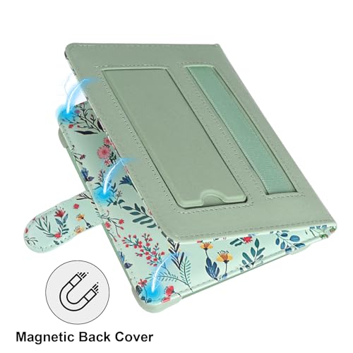 HoYiXi Universal Case for 6.8",7" eReader,Compatible with Kindle/Kobo Clara HD/Kobo Clara 2E/Paperwhite/Pocketbook/Tolino eReader,with HandStrap/Kickstand, Cover for 6.8"-7'' eReaders,Green Flowers by HoYiXi - Used condition - Image 4