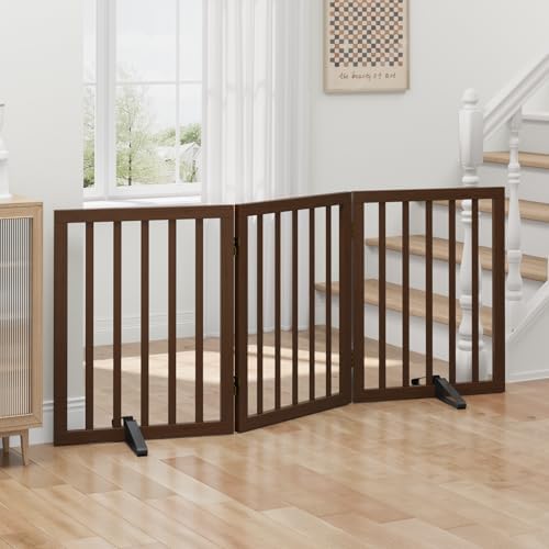 Hundegitter für Türen, freistehendes faltbares Hundegitter für den Innenbereich, Haustiergitter für Türen, Schlafzimmer, Welpengitter mit Metallstützfüßen, 3 Paneele (Rustic Tan)
