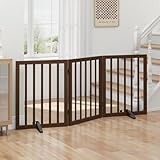 Picture of Dog Gates for Doorways, Freestanding Dog Gate Indoor, Foldable Pet Gates for Doorways Bedroom, Puppy Gate with Metal Support Feet, Room Divider 3 Panels (Dark Walnut)