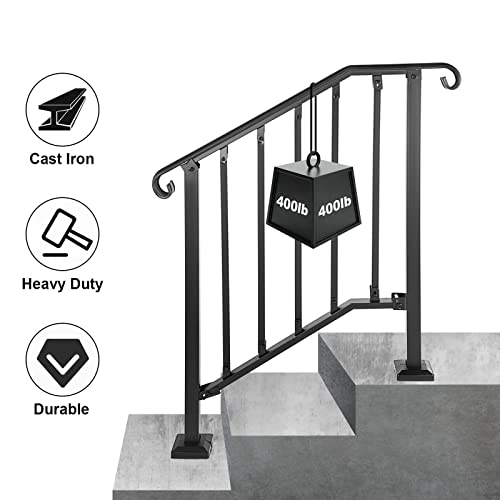 TMEE Handrails for Outdoor Steps Fits 1 to 3 Steps Outdoor Stair Railing，Staircase Handrail Fits with Installation Kit Transitional Handrail for Concrete Steps or Wooden Stairs - Thumbnail 3