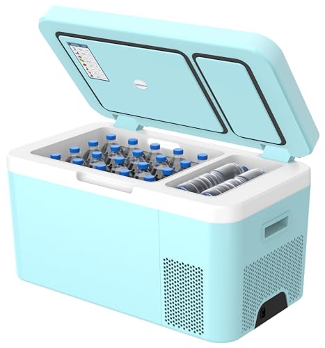 Car Refrigerator, Portable Car Fridge 12V Refrigerator 23 Quart (22 Liter) Freezer Compressor Cooler 12V/24V DC 110~240 V AC for Outdoor, Camping, Travel, Home Use -18℃~+15℃ (Blue)