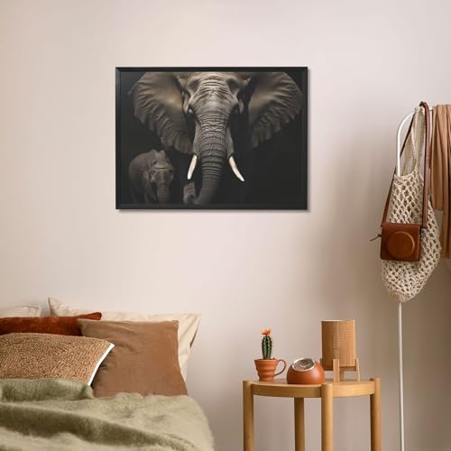 Toile éléphant noir encadrée 40x30 cm pour décoration de salon moderne