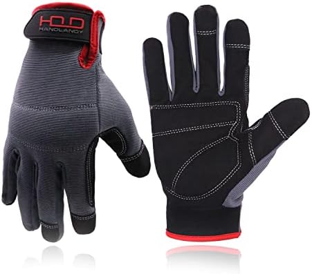 Handlandy Mens Work Gloves Touch screen, Flexible Breathable Utility Gloves (Small, Grey)