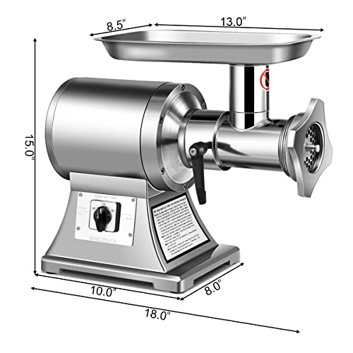 Tangkula Commercial Meat Grinder, 1.5 Hp, 1100W, 550Lb/H Stainless Steel Electric Sausage Stuffer, 225Rpm Heavy Duty Industrial Meat Mincer W/2 Blades, Grinding Plates & Stuffing Tubes #TOP3