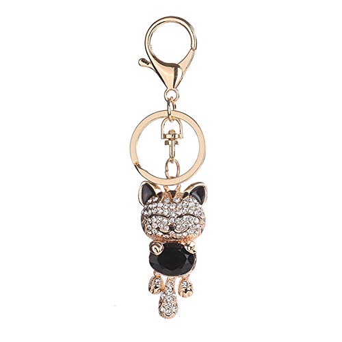 Qinlee Porte-Clé Forme de Chat Couple Porte clés Bijou de Sac à Main Décor Pendentif Sac à Main Créatif Décor Décoration en Cuir +Alliage 11.3 * 3cm Noir