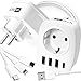 Produktbild Steckdose Adapter + 3 x USB-Anschlüsse (5 in 1) inkl. universal Ladekabel für Handy und Tablets
