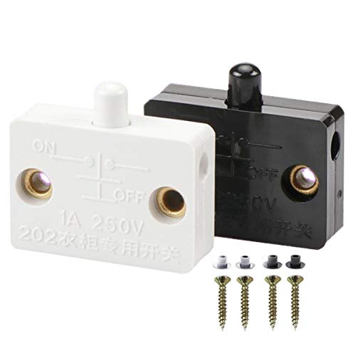 2 Pack 1A 250V Cupboard Door Light Control Switch - Auto Switch Push to Break for Cabinet Door Wardrobe