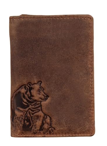 Bamsu Bear Trifold Wallet for Men – Full Grain Cowhide Leather, RFID Blocking, Handmade Vintage Men’s Leather Wallet, Gift for Dad, Husband, Outdoorsmen