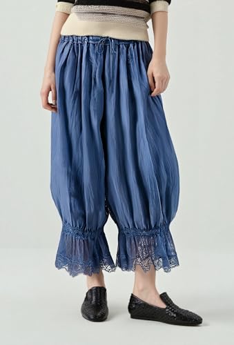 Image of Women Lace Long Bloomers Pants Elastic Waist Y2k Ruffle Pettipants Slip Cute Pantaloons Pumpkin Pants