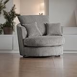 Sofa Selection Jumbo Cord Swivel Chair Infuse Your Space with Modern Elegance! Experience Supreme Comfort and Effortless 360-Degree Rotation - Ideal for Bedrooms, Living Rooms (Grey, Swivel Chair)