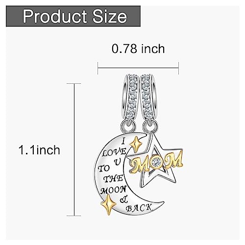 Dazlily "Mom I Love You To The Moon And Back Charm 925 Sterling Silver Charm For Bracelets Necklaces Fit Valentine's Day Mother's Day Birthday Gift For Women Girl Pendant Beads #TOP5