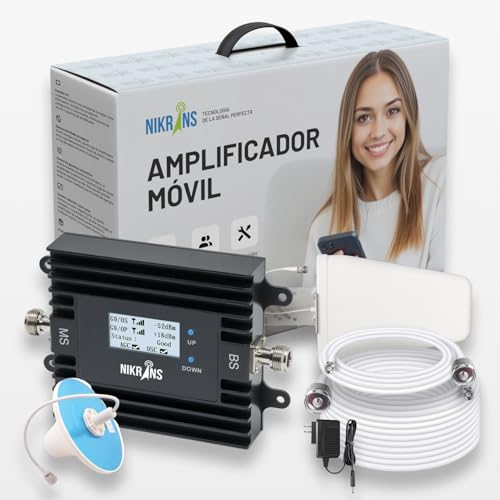 Nikrans Amplificador Señal Móvil gsm y 5G – 700/900 MHz – hasta 250 m² – Compatible con Movistar, Orange, Vodafone, Yoigo – Repetidor de Cobertura para Casa y Oficina