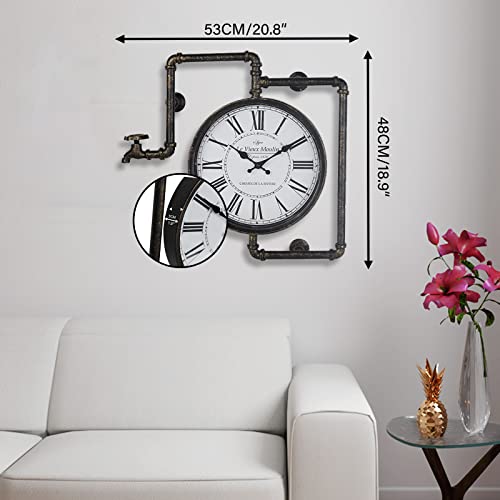 Sfycc Large Wall Clock With Roman Numerals, Industrial Wall Clock With Pipe Decoration - Classic Retro Silent Non Ticking Metal Round Decorative Clock For Indoor, Home, Living Room, Bedroom And Loft #TOP1