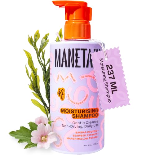 Image of MANETAIN Moisturising Shampoo 237ml for Curly, Dry & Frizzy Hair | Sulphate & Paraben Free | Hydrates & Strengthens with Baobab Protein, Seaweed & Marshmallow Extract | CG-Friendly, Gentle Cleanser for Soft, Defined Curls