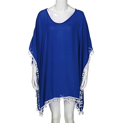 Tassels Cover Ups For Women Oversized Summer Beach Kaftan Beach Towel Chiffon Swimwear Loose Beach Towels (Dark Blue, One Size) #TOP2