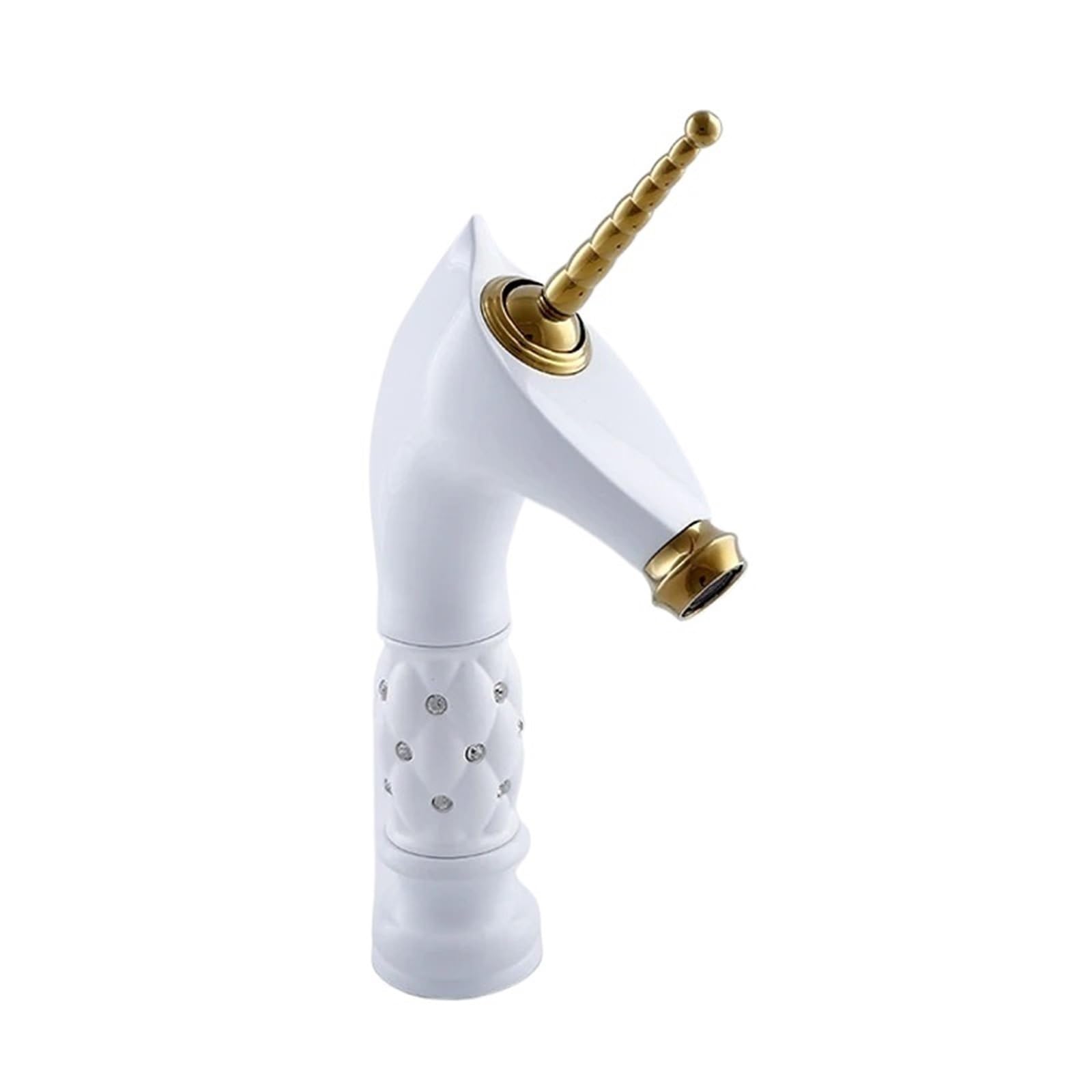 Mkyyioed White Bathroom Taps Brass Animal Shape Bathroom Mixer Tap Deck-Mounted Basin Sink Faucet With Ceramic(White)
