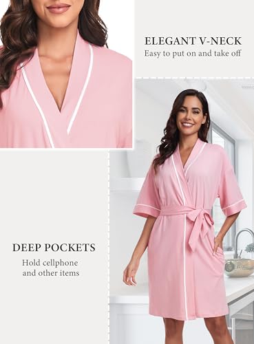 Image of EA'S SECRET Robes for Women Summer Lightweight Bathrobe Bamboo Short Kimono Robe Soft Spa Bath robe Sleepwear for Ladies