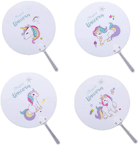 4pcs Éventail à Main Ronde Licorne en Plastique Mignon Ventilateur Portable Cadeau pour Filles Enfant Été Cover