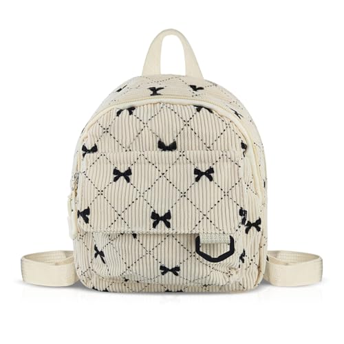 Feelorna Mini mochila, mochila pequeña de pana para mujer, lindas mochilas informales, ligeras y pequeñas para viajes, salidas diarias, beige, Mini