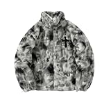 ZF YLYH Y2K Chaqueta de Lana para Hombre Chaqueta de Algodón Cálida de Invierno Chaqueta Sherpa Chaqueta Al Aire Libre, Chaqueta con Estampado Tie Dye Vintage Chaqueta Acolchada Ligera(Grey,M)