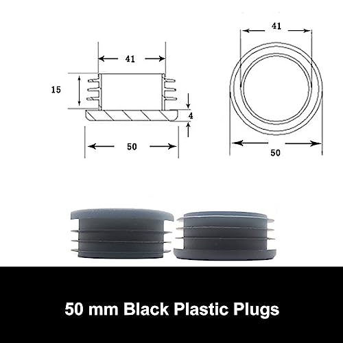 50mm Black Plastic Plugs, Black Round Tube Covers, Inner End Caps for Chairs Desks Tables Foot Furniture Pipe 20 Pcs - Image 2