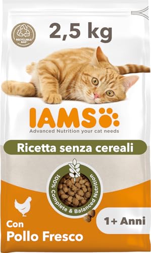 IAMS Cibo per gatti senza cereali con pollo - Alimenti secco per gatti adulti da 1 anno, 2,5 kg