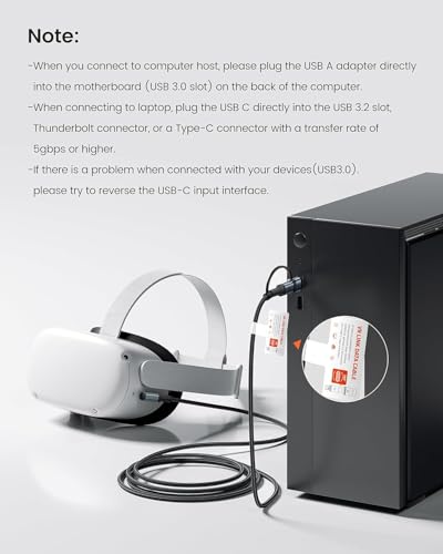 Image of INICIO USB C VR Link Cable 16ft /5m, Dual Type C + USB A 3.0 Adapter 5Gbps High Speed Data Transfer For Meta Oculus Quest 3 Quest 2 Pro Pico4 Virtual Reality Headsets SteamVR Gaming PC Macbook
