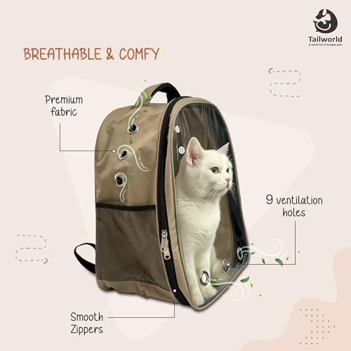 Image of Portable Pet Carrier Backpack for Cats & Small Dogs - Transparent Window, 9 Air Vents, Breathable Mesh, Built-in Safety Leash, Lightweight Travel Bag for Outdoor & Travel (Beige)