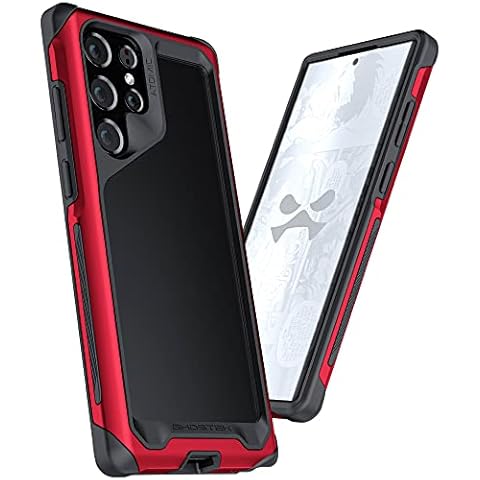 Ghostek ATOMIC slim S22 Ultra Case with Clear Back, Aluminum Bumper and S-Pen Access Military Grade Shock Absorbent Protective Phone Cover Designed for 2022 Samsung Galaxy S22 Ultra 5G (6.8inch) (Red) Cover