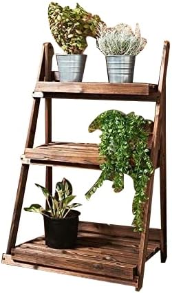 Spot on dealz® 3 Tier Plant Stand Garden Ladder Shelves Flower Shelving Free Standing Outdoor Display Rack Living Room Decor Burntwood Folding Flat Storage Unit