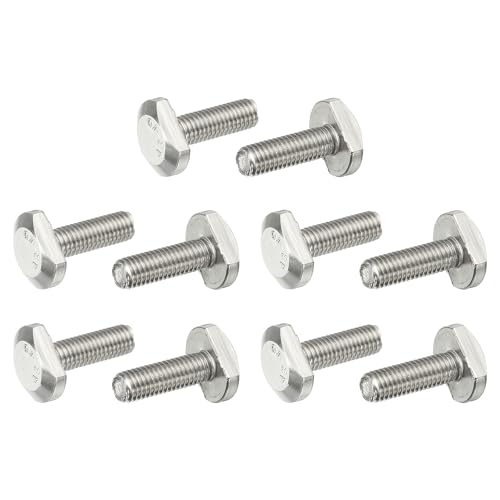 Image of PATIKIL M8 x 25 mm T Slot Bolts, 10 Pcs 304 Stainless Steel Drop-in Bolt T Shape Stud Sliding Screw Metric Thread Hammer Head Bolt for T Track, Silver