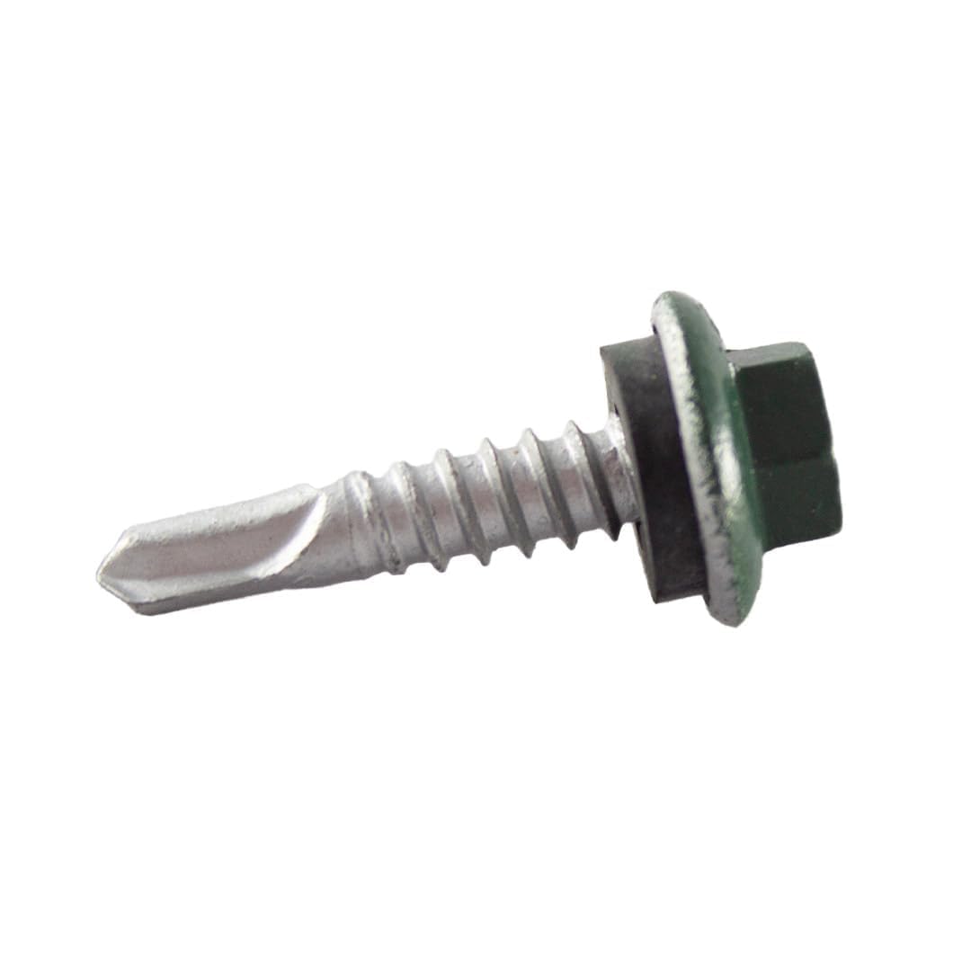 Metal Depot Orange Fern Green Lap Stitch Screw #14 x 7/8 Self-Tapping Roofing Fastener, EPDM Washer, 5/16 Hex Head, 250-Piece Painted Carbon Steel Screws