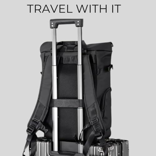 Image of SMILEDRIVE Waterproof Roll-Top Laptop Backpack, 20-25L Expandable, Anti-Theft, Padded 15.6 inch Laptop Compartment, Travel College Office Bag