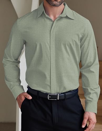 COOFANDY Men's Formal Dress Shirt Hidden Button Front Wrinkle Free Shirt Regular Fit Stretch Business Casual Shirts - Image 3