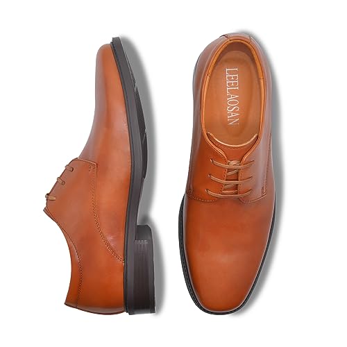 Image of Mens Genuine Leather Dress Shoes Square Toe Formal Business Office Work Lightweight Comfortable Lace-up Oxford Shoes