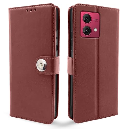 Image of Pikkme Motorola G84 5G Flip Cover Leather Finish | Wallet Stand and Shock Proof | Inside TPU with Card Pockets | Complete Protection Button Flip Case (Brown)