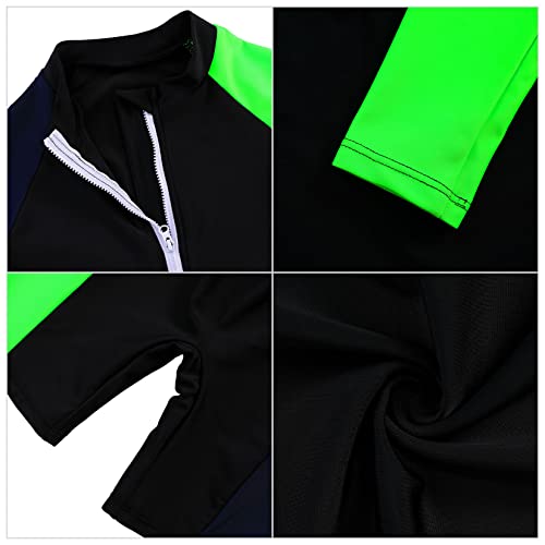 GERU Girls Rash Guard Sets One Piece Short Sleeve Swimsuit with Zipper Patchwork Beach Bathing Suit for Kids Boys 3-12 Years3