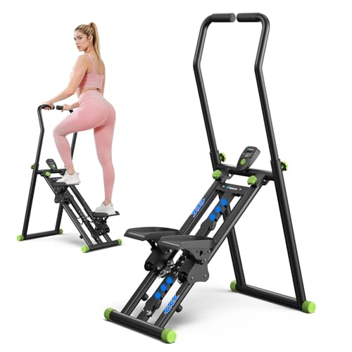 MERACH Stair Stepper 9-Level Resistance Stairmaster, Upgrade High-Efficiency Steppers for Exercise at Home, Compact Folding Cardio Stair Climber with Extended Pedals, Black & Green