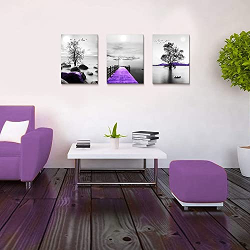 Canvas Wall Art For Living Room Canvas Wall Decorations For Bedroom Modern Bathroom Wall Decor Painting Black And White Canvas Pictures Artwork Purple Scenery Wall Art Prints Dormitory Decor 3 Piece #TOP3